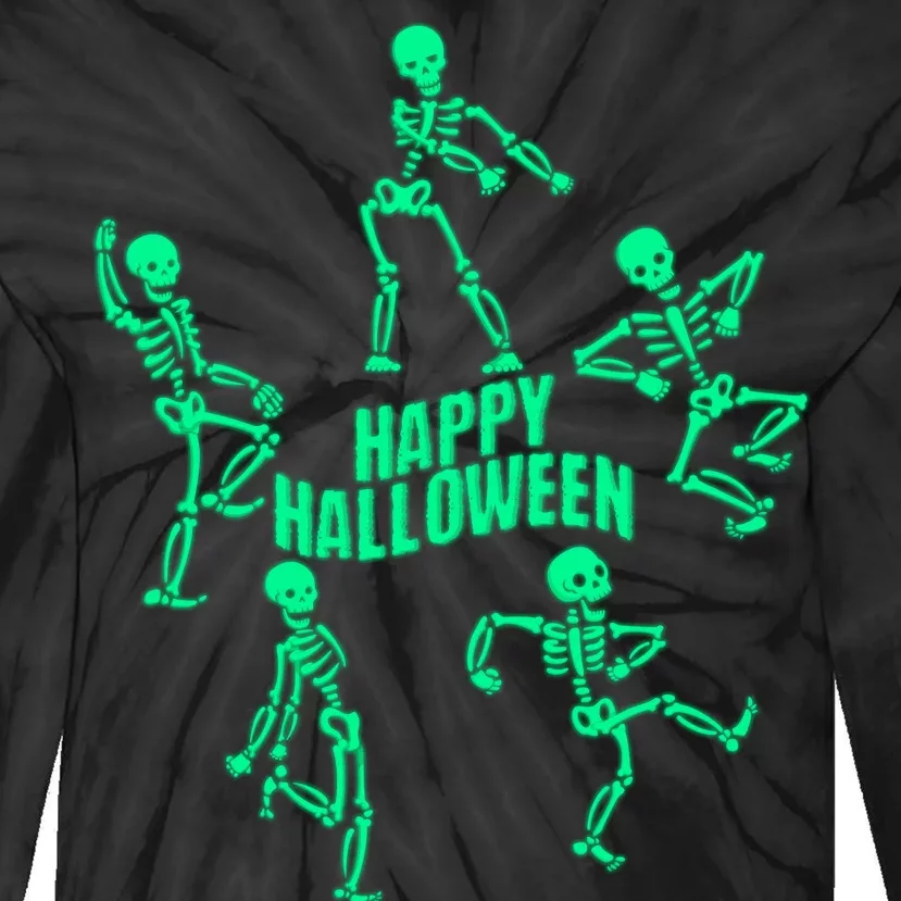 Happy Halloween Dancing Skeletons Tie-Dye Long Sleeve Shirt