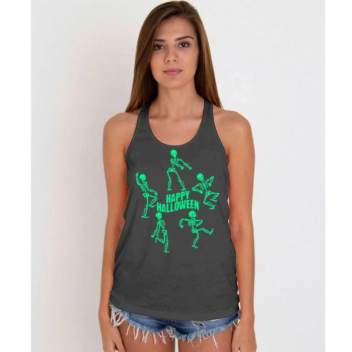 Happy Halloween Dancing Skeletons Women's Knotted Racerback Tank