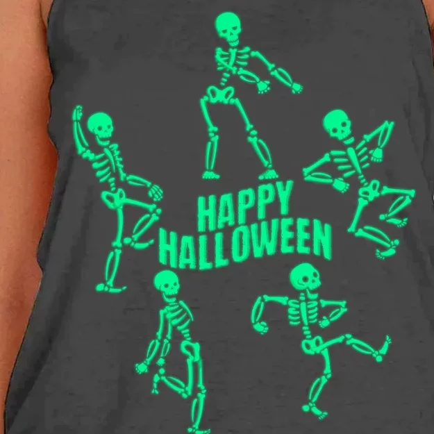 Happy Halloween Dancing Skeletons Women's Knotted Racerback Tank