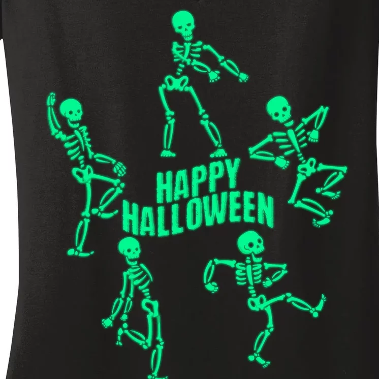 Happy Halloween Dancing Skeletons Women's V-Neck T-Shirt