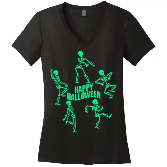 Happy Halloween Dancing Skeletons Women's V-Neck T-Shirt