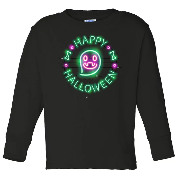 Happy Halloween Neon Sign Toddler Long Sleeve Shirt