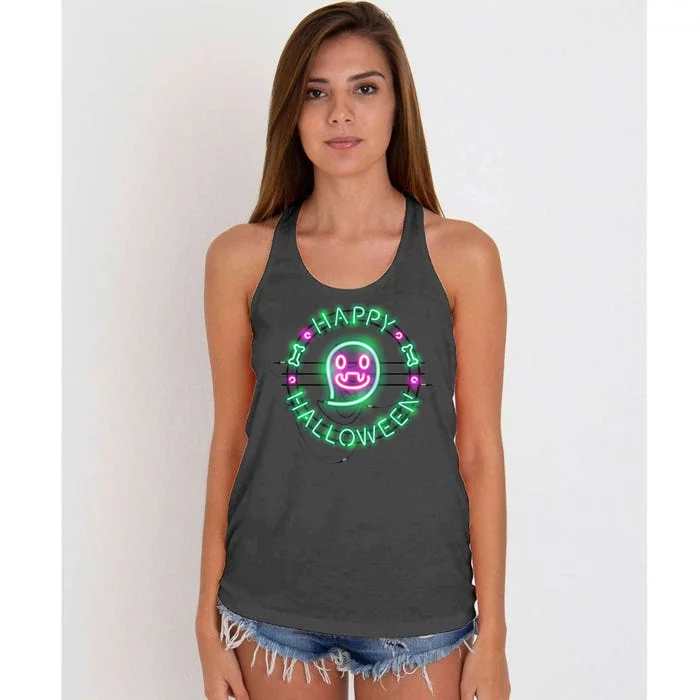 Happy Halloween Neon Sign Women's Knotted Racerback Tank