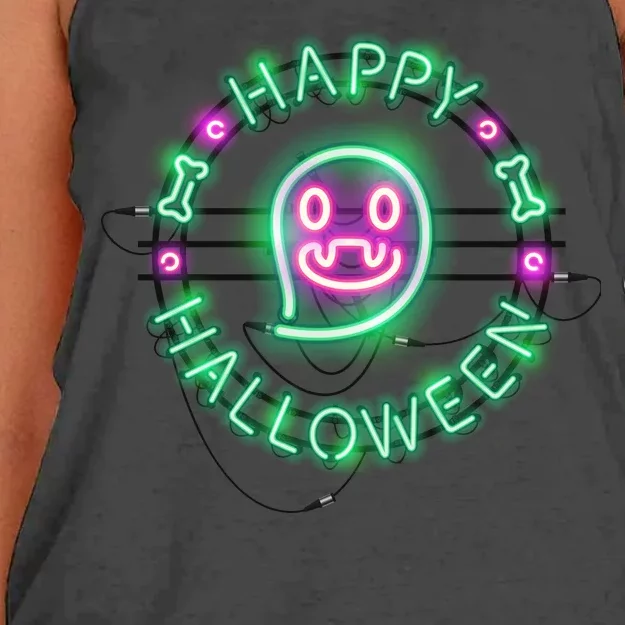 Happy Halloween Neon Sign Women's Knotted Racerback Tank