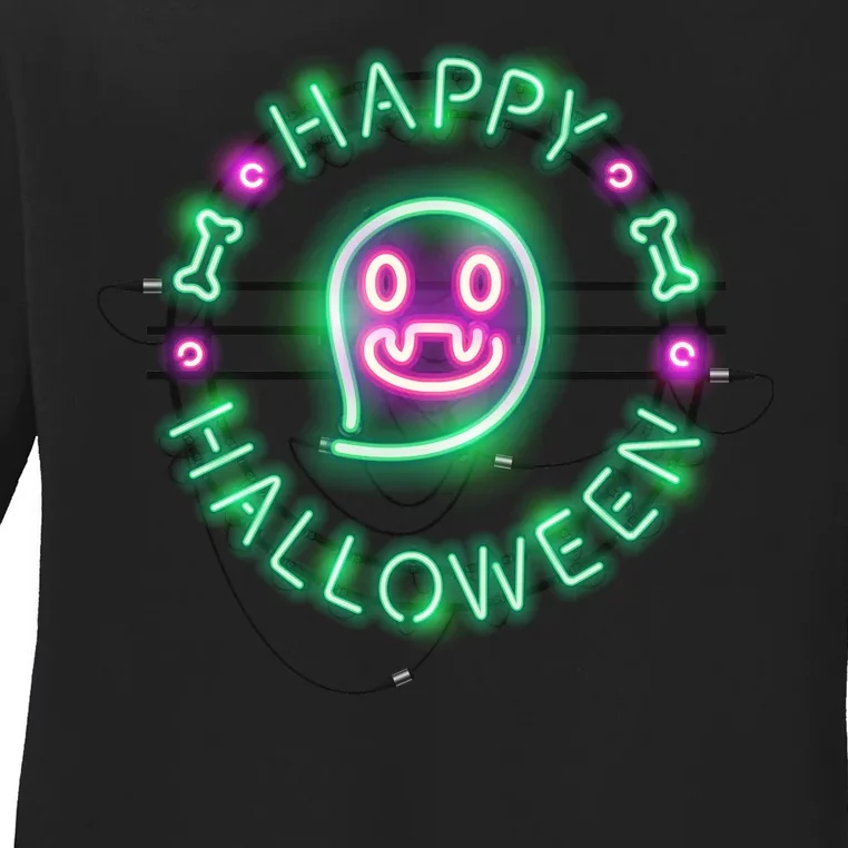 Happy Halloween Neon Sign Ladies Long Sleeve Shirt