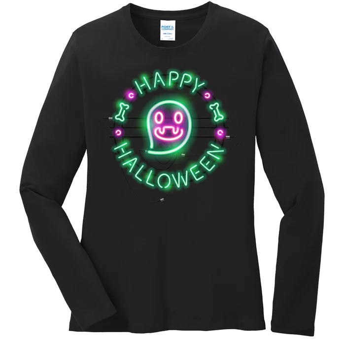 Happy Halloween Neon Sign Ladies Long Sleeve Shirt