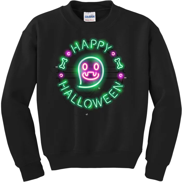 Happy Halloween Neon Sign Kids Sweatshirt