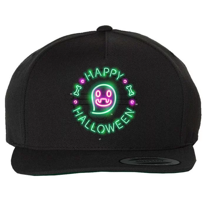 Happy Halloween Neon Sign Wool Snapback Cap