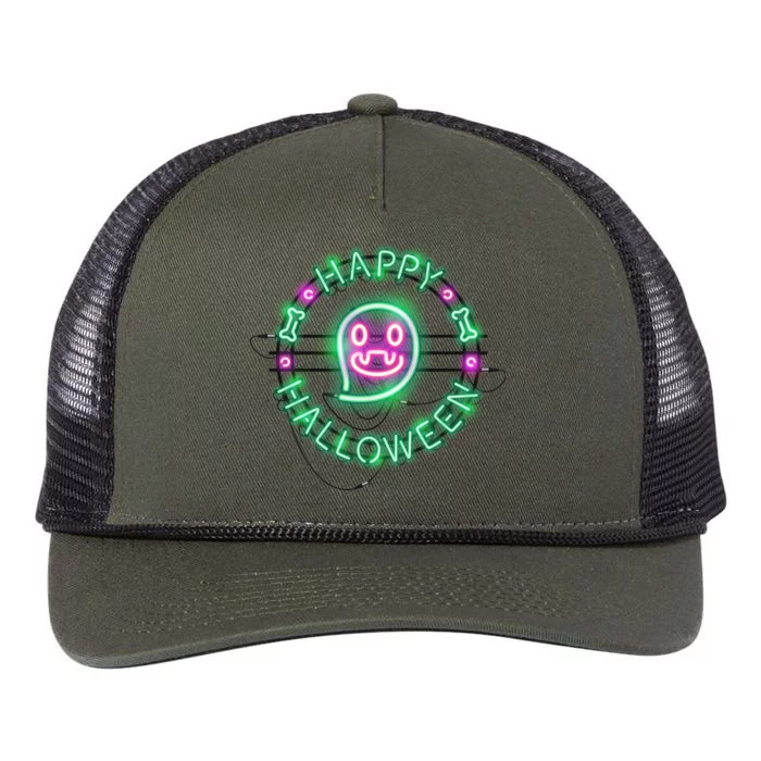 Happy Halloween Neon Sign Retro Rope Trucker Hat Cap