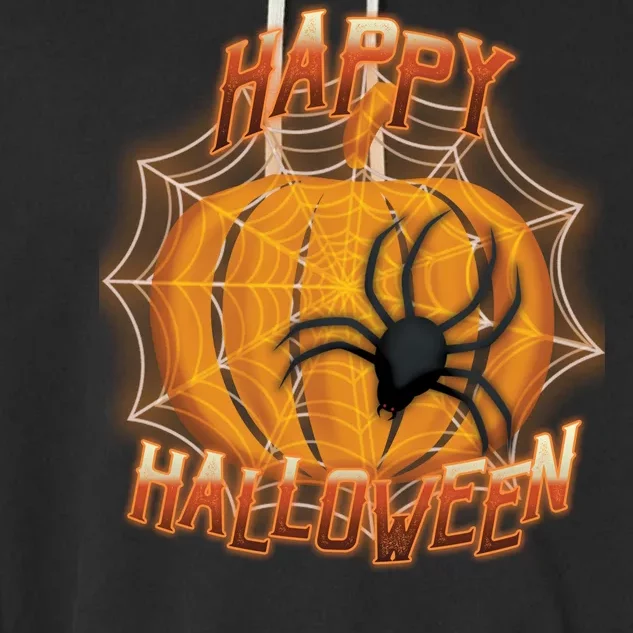 Happy Halloween Spiderweb Pumpkin Garment-Dyed Fleece Hoodie