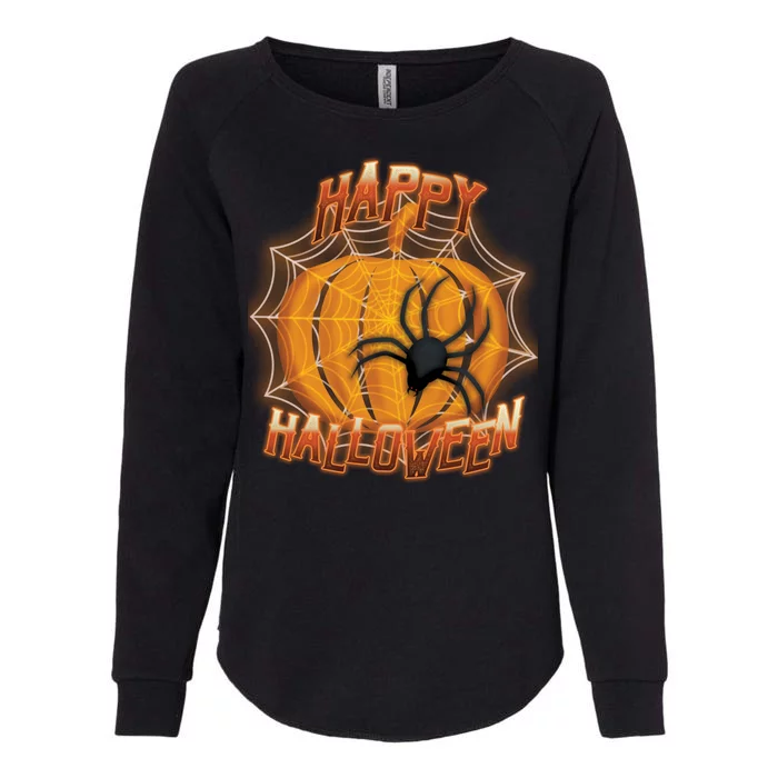 Happy Halloween Spiderweb Pumpkin Womens California Wash Sweatshirt