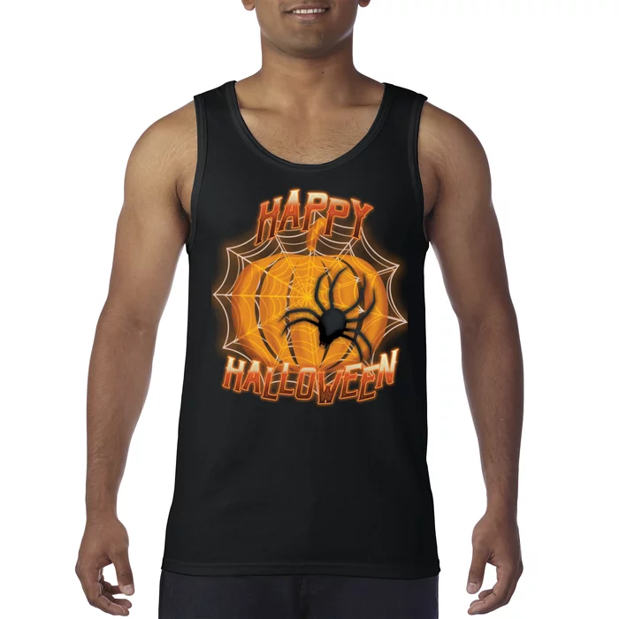 Happy Halloween Spiderweb Pumpkin Tank Top