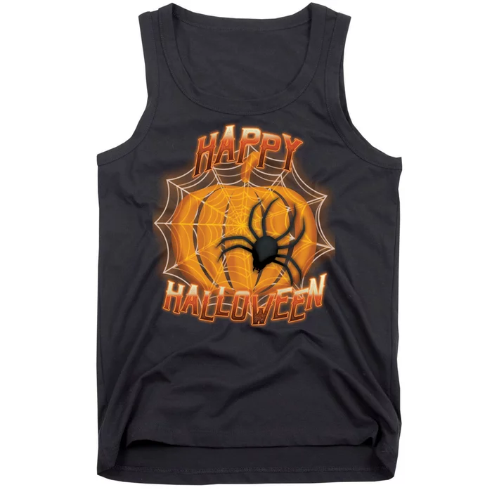 Happy Halloween Spiderweb Pumpkin Tank Top