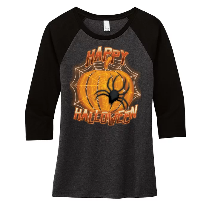 Happy Halloween Spiderweb Pumpkin Women's Tri-Blend 3/4-Sleeve Raglan Shirt