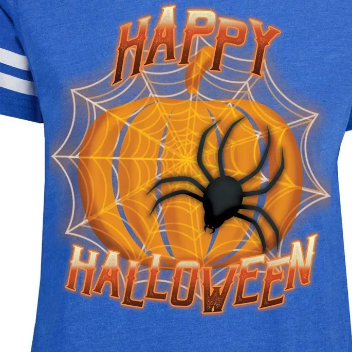 Happy Halloween Spiderweb Pumpkin Enza Ladies Jersey Football T-Shirt