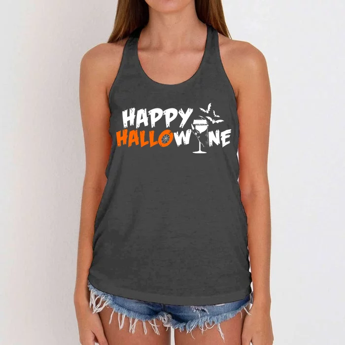 Happy Hallowine Funny Halloween Women's Knotted Racerback Tank