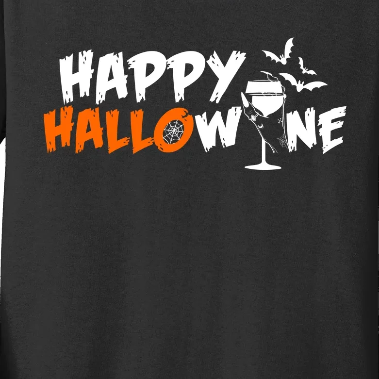 Happy Hallowine Funny Halloween Kids Long Sleeve Shirt