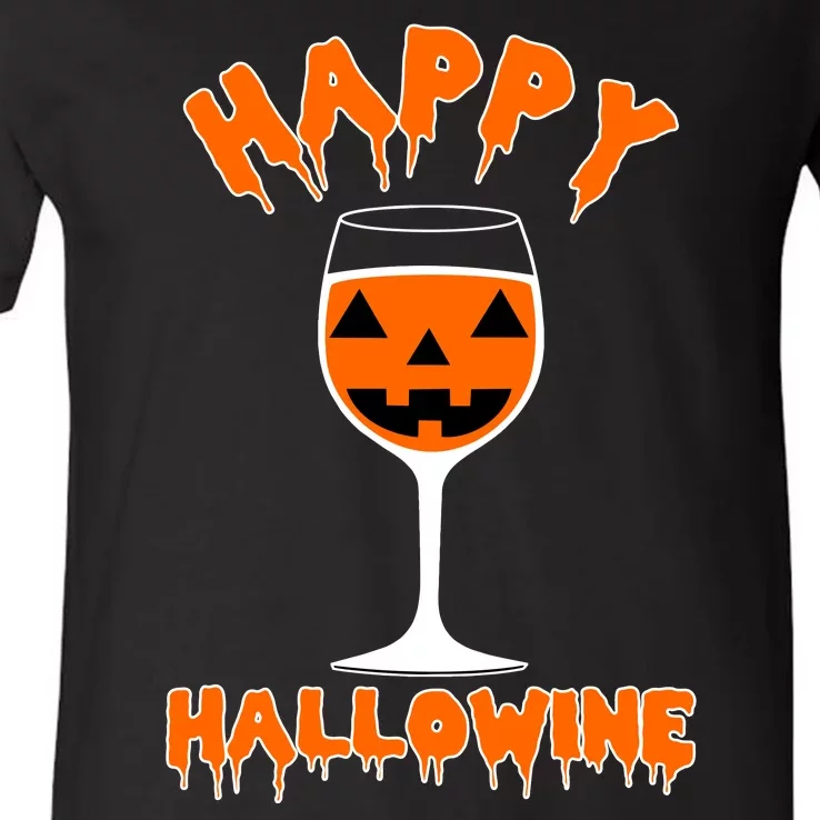 Happy Hallowine Funny Halloween Wine V-Neck T-Shirt