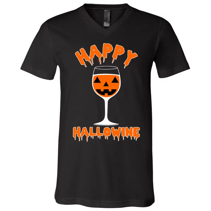 Happy Hallowine Funny Halloween Wine V-Neck T-Shirt