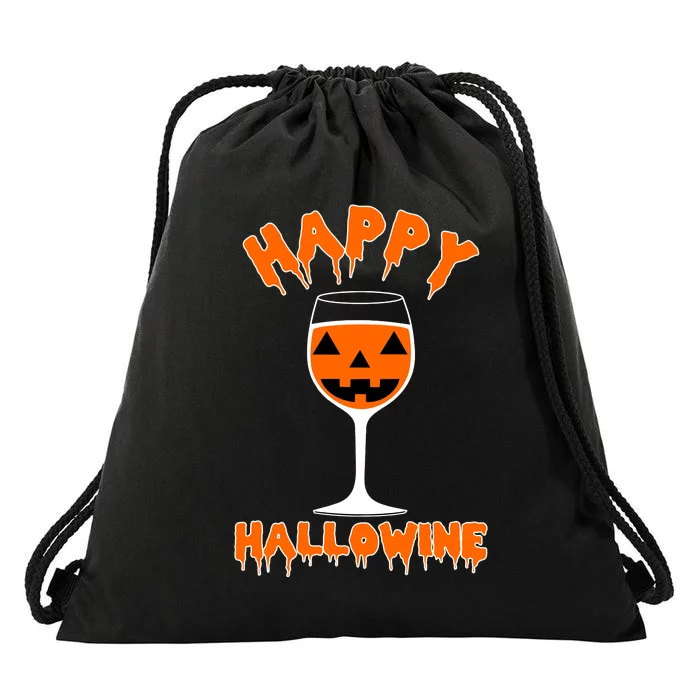 Happy Hallowine Funny Halloween Wine Drawstring Bag