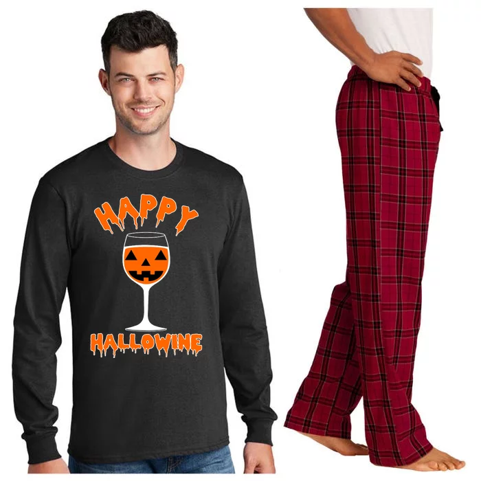 Happy Hallowine Funny Halloween Wine Long Sleeve Pajama Set