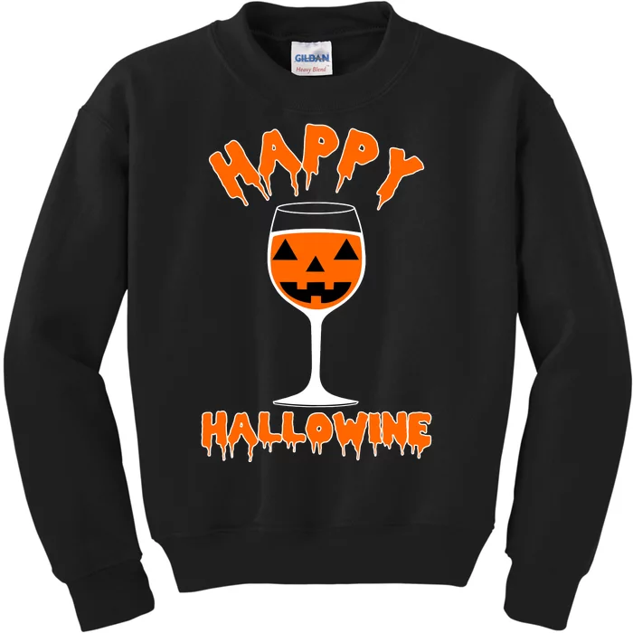 Happy Hallowine Funny Halloween Wine Kids Sweatshirt