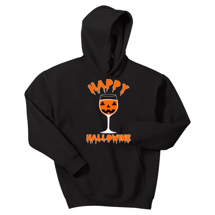 Happy Hallowine Funny Halloween Wine Kids Hoodie