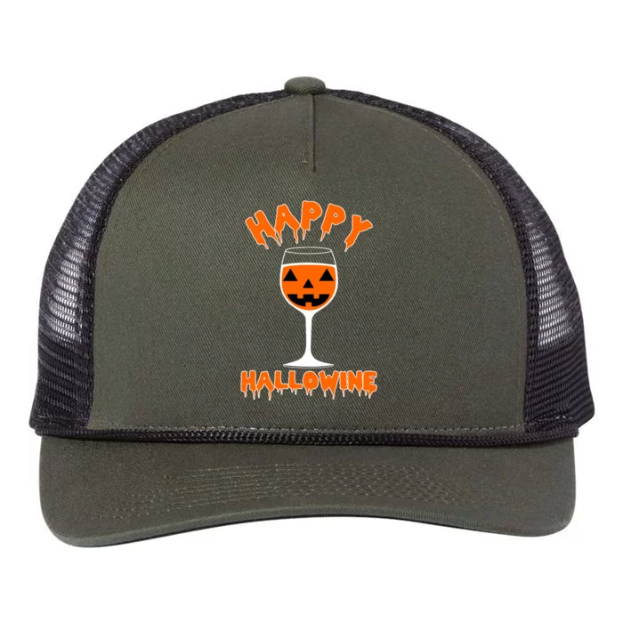 Happy Hallowine Funny Halloween Wine Retro Rope Trucker Hat Cap