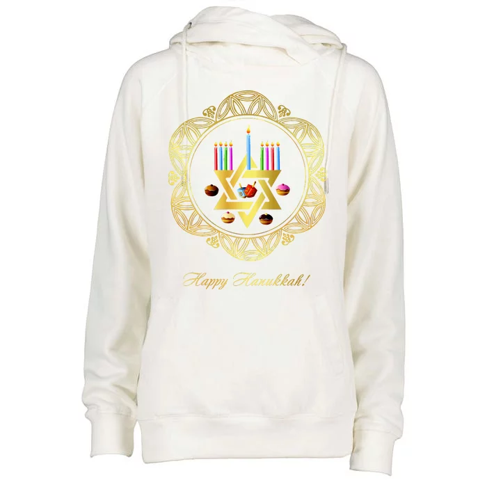 Happy Hanukkah Womens Funnel Neck Pullover Hood