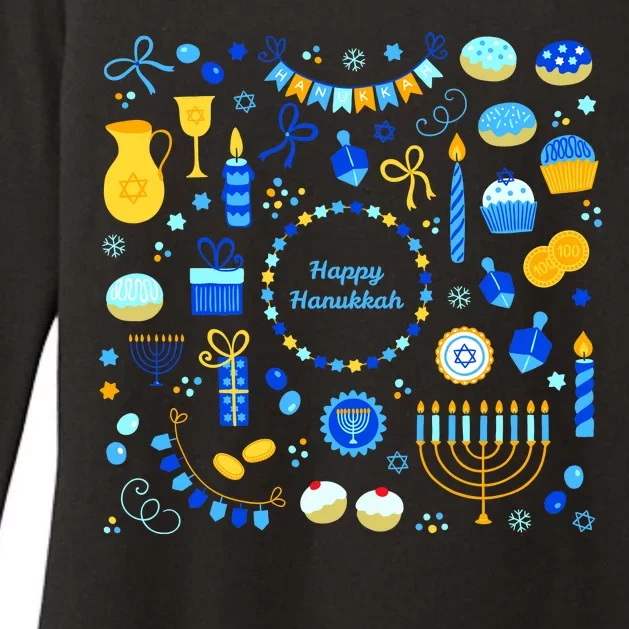 Happy Hanukkah Dreidel Star of David Menorah Mashup Womens CVC Long Sleeve Shirt