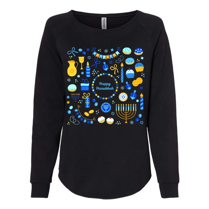 Happy Hanukkah Dreidel Star of David Menorah Mashup Womens California Wash Sweatshirt