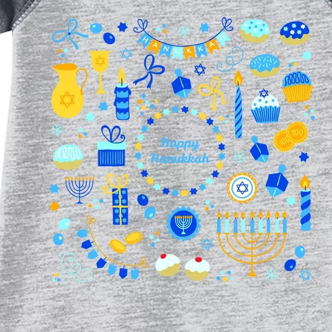 Happy Hanukkah Dreidel Star of David Menorah Mashup Infant Baby Jersey Bodysuit