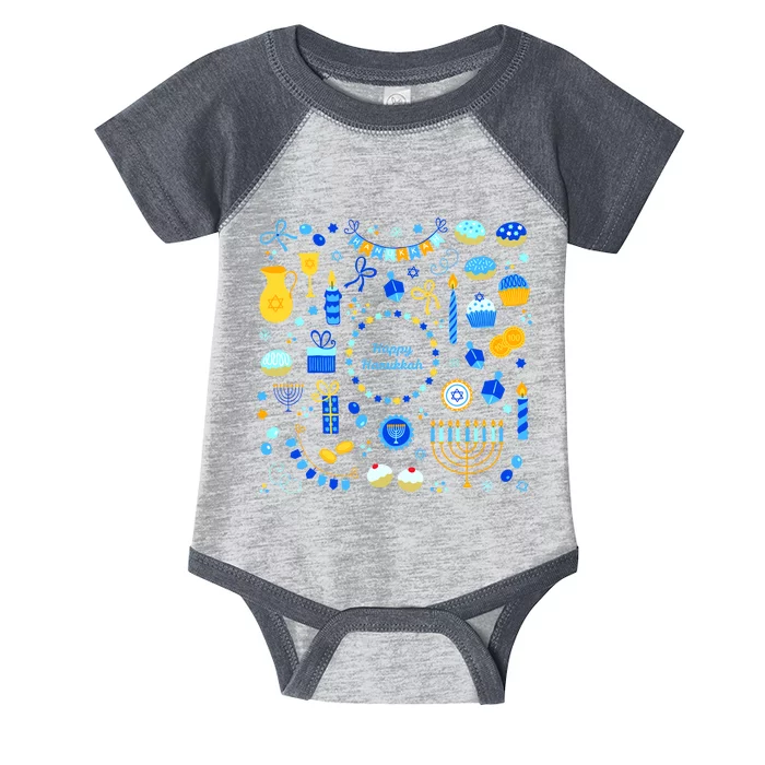 Happy Hanukkah Dreidel Star of David Menorah Mashup Infant Baby Jersey Bodysuit