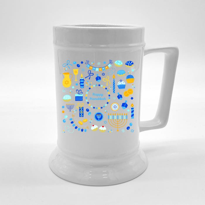 Happy Hanukkah Dreidel Star of David Menorah Mashup Front & Back Beer Stein