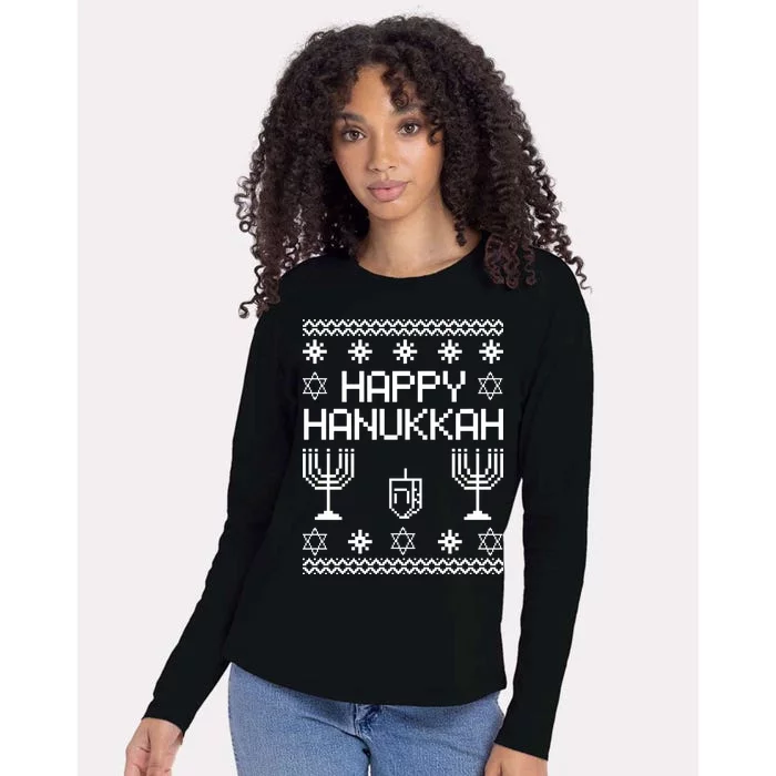 Happy Hanukkah Ugly Womens Cotton Relaxed Long Sleeve T-Shirt