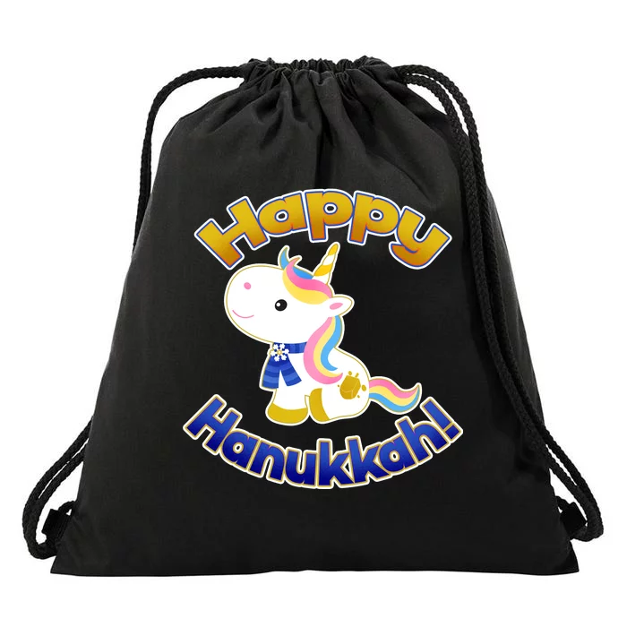 Happy Hanukkah Unicorn Drawstring Bag