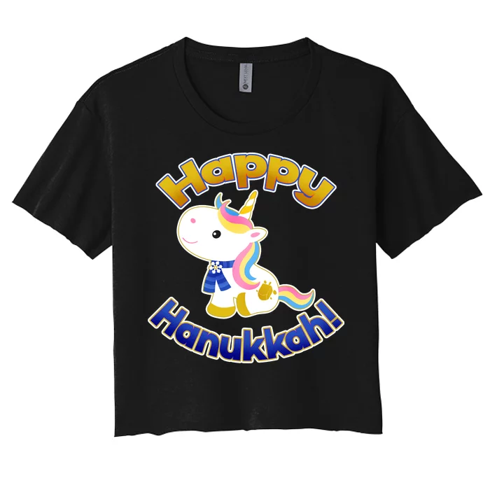 Happy Hanukkah Unicorn Women's Crop Top Tee