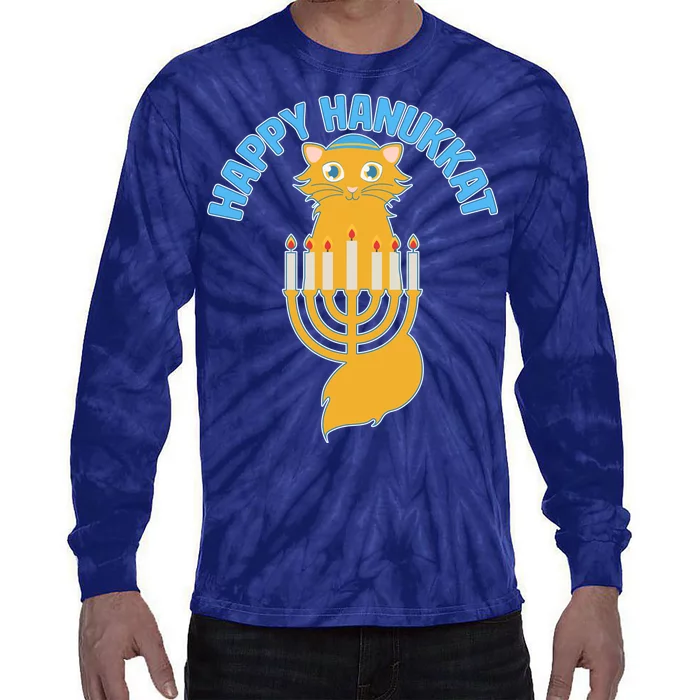 Happy Hanukkat Hanukkah Jewish Cat Tie-Dye Long Sleeve Shirt