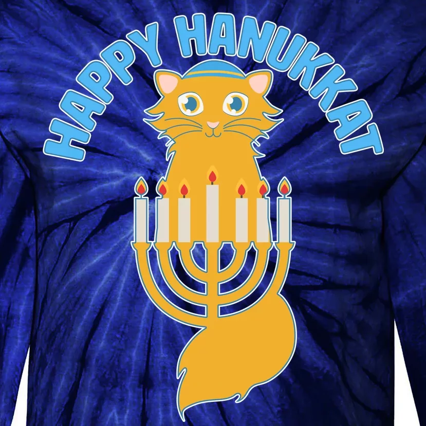 Happy Hanukkat Hanukkah Jewish Cat Tie-Dye Long Sleeve Shirt