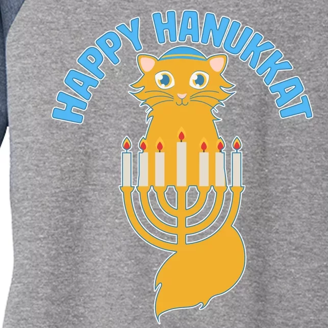 Happy Hanukkat Hanukkah Jewish Cat Women's Tri-Blend 3/4-Sleeve Raglan Shirt