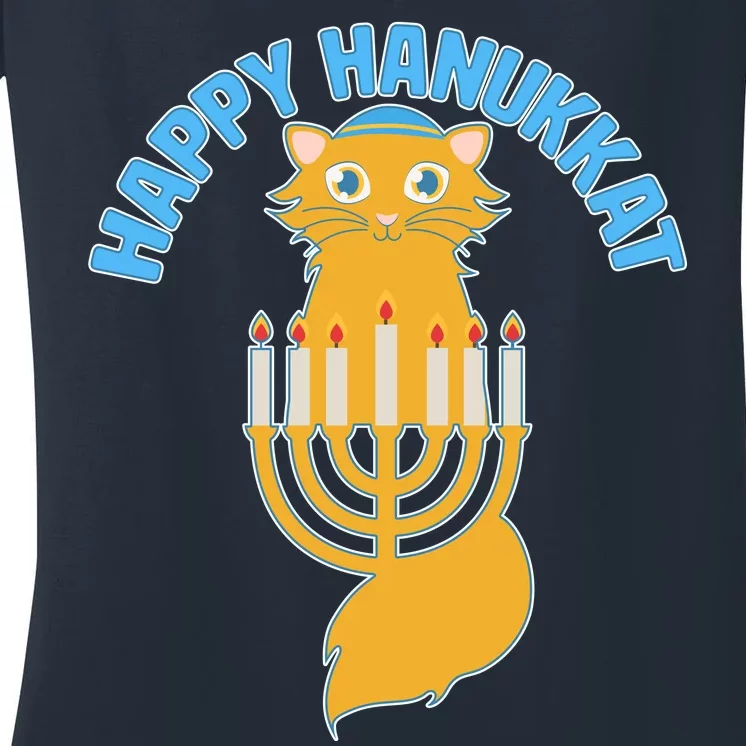 Happy Hanukkat Hanukkah Jewish Cat Women's V-Neck T-Shirt