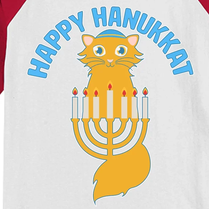 Happy Hanukkat Hanukkah Jewish Cat Kids Colorblock Raglan Jersey