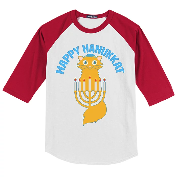 Happy Hanukkat Hanukkah Jewish Cat Kids Colorblock Raglan Jersey