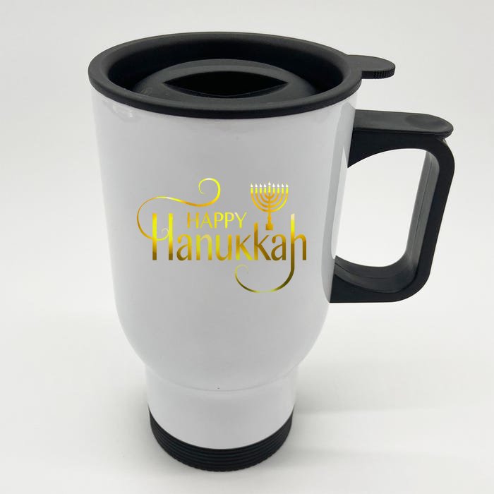 Happy Haunkkah Menorah Logo Front & Back Stainless Steel Travel Mug