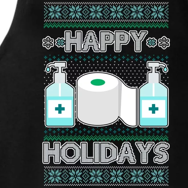 Happy Holidays Toilet Paper Hand Sanitizer Ugly Christmas Sweater Ladies Tri-Blend Wicking Tank