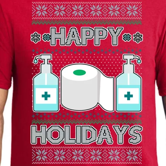 Happy Holidays Toilet Paper Hand Sanitizer Ugly Christmas Sweater Pajama Set