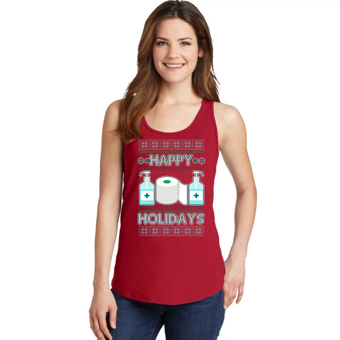 Happy Holidays Toilet Paper Hand Sanitizer Ugly Christmas Sweater Ladies Essential Tank