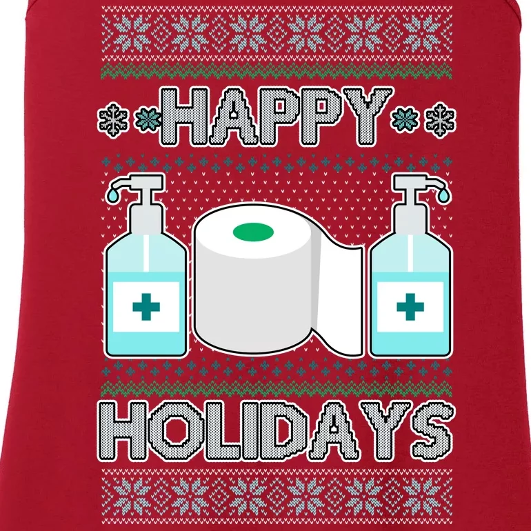 Happy Holidays Toilet Paper Hand Sanitizer Ugly Christmas Sweater Ladies Essential Tank