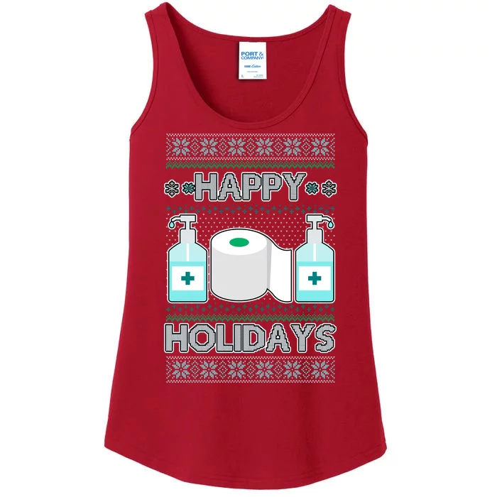 Happy Holidays Toilet Paper Hand Sanitizer Ugly Christmas Sweater Ladies Essential Tank