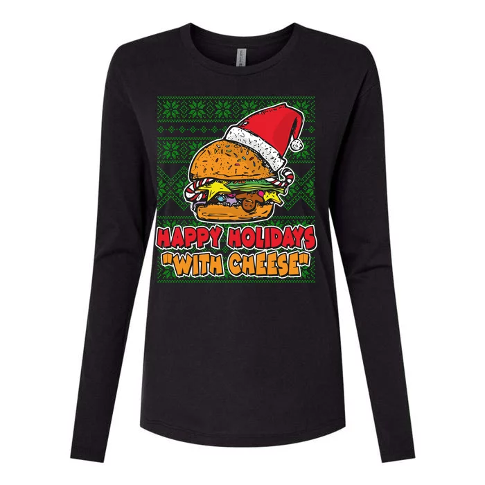 Happy Holidays With Cheese Ugly Christmas Sweater Womens Cotton Relaxed Long Sleeve T-Shirt